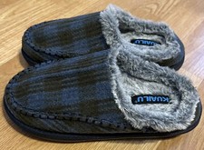 NWT Kuailu Slippers Women Sz 8 Clog Slip On Blue Plaid Memory Foam Faux Fur