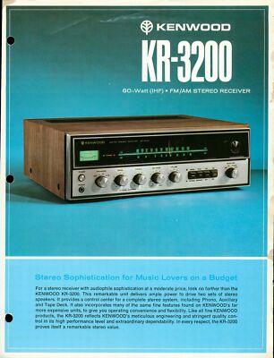 C1972 Kenwood KR-3200 Dealer Brochure Stereo Receiver Vintage HiFi ...
