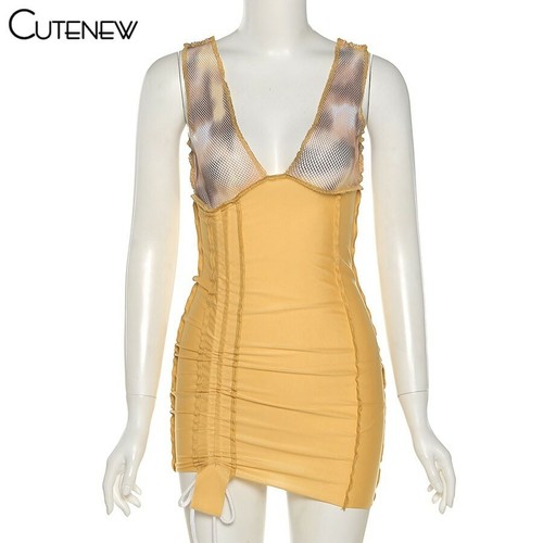 Abito nudo Arricciato Lacci aderente Party Cerimonia Cocktail Ruched Dress M - Foto 4 di 5