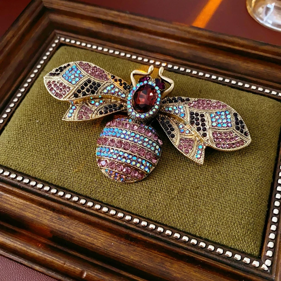 Broche prendedor GRANDE retro cristal abeja oro - diamantes de imitación insectos joyería regalo de verano Foto 4 de 4