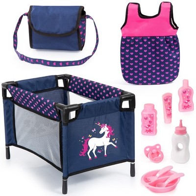 Bayer Design: Doll Travel Set - Navy-Pink-Unicorn - Sleep & Feeding Care