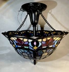 Vintage Quoizel Tiffany style Floral  Stained Glass Ceiling Lamp Glass Shade