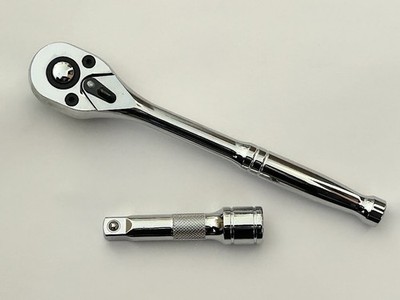 QUINN 3/8 in. Dr Teardrop Grip Ratchet Handle Quick Release Plus 3 in Extension