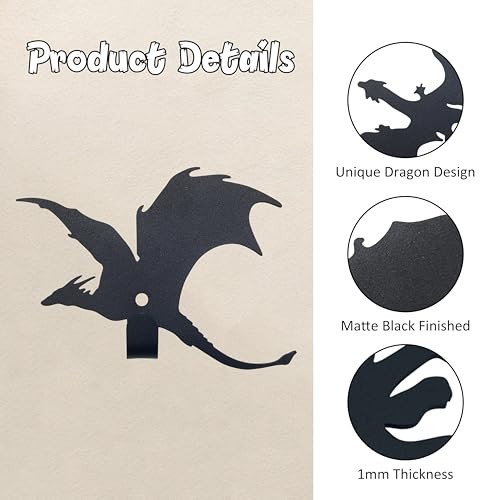 Fantasy Dragon Wall Decor with Metal Decorative Hooks - Unique Dragon Themed 