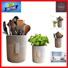 Image of Stylish Toughened Ceramic Utensil Holders - Kitchen or Bath - Set of 2