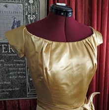 1950s Gold Silk Satin Structured Cocktail Party Wiggle Dress XS
