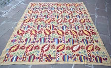 Uzbek Suzani Bed Cover 74'' x 88'' Handmade Silk Embroidery Suzani Table Cover