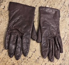 Vintage Womens Size M Brown Knit Lined Leather Gloves Distressed