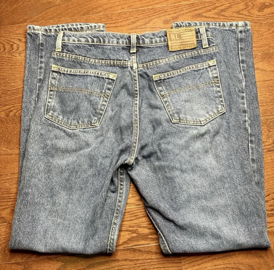 Pantalones de mezclilla de colección Polo Jean Co Ralph Lauren 10x31 azul 67 corte boot lavado a la piedra Y2K Foto 4 de 4