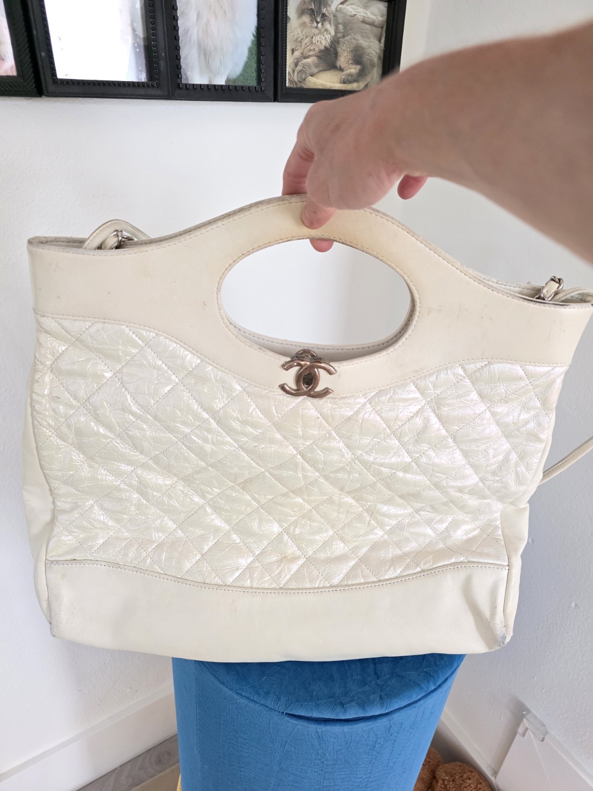 Chanel 31 Large Shopping Bag In Aged CalfskinWhite