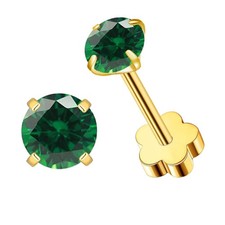 VDKIDKT Flower Screw Back Birthstone Stud Earrings for Women Girls, 3mm Gold
