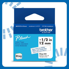 Brother Genuine P-Touch Btag BTAG233 Blue on White Label Tape