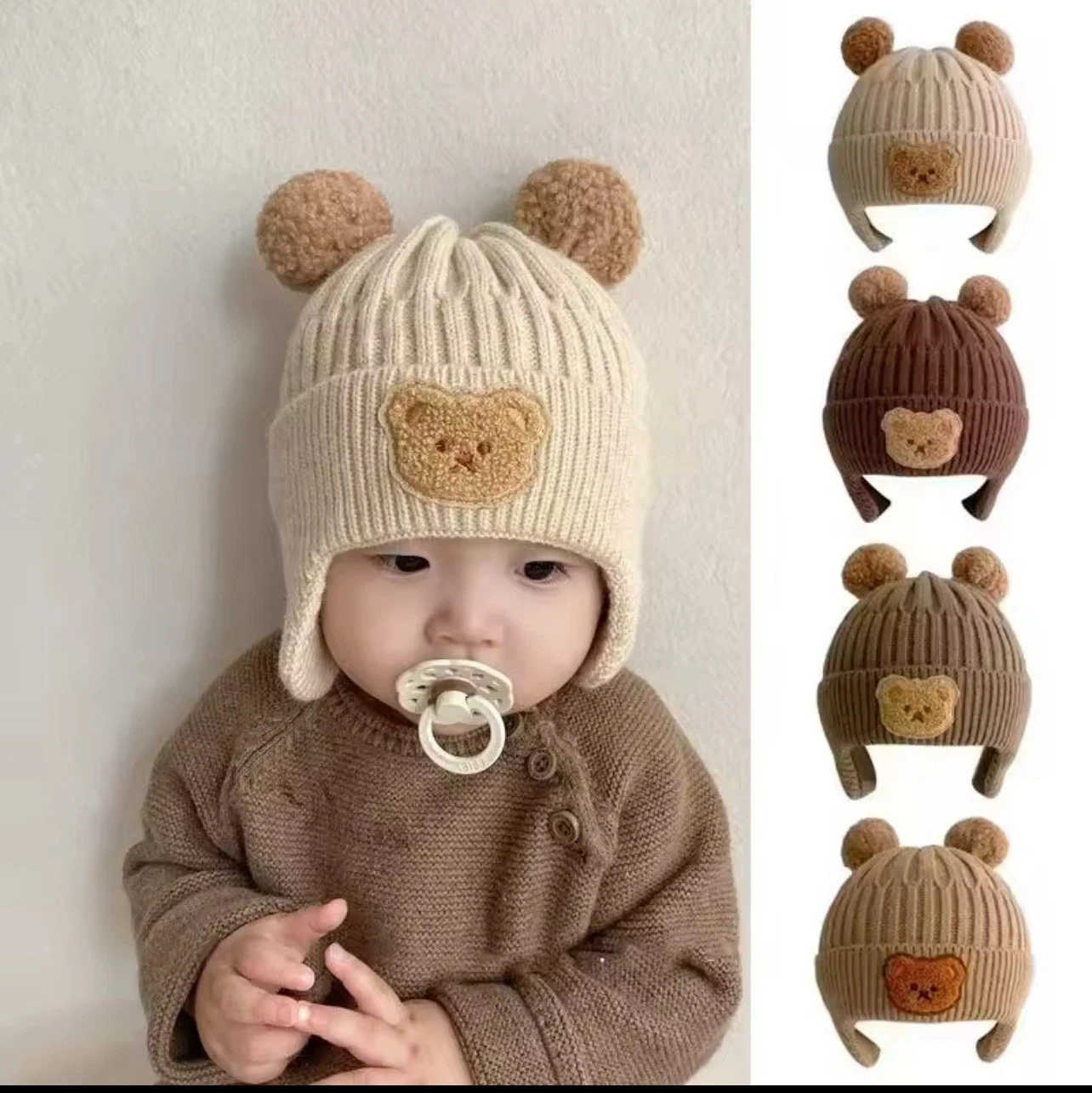 5 Pieces Baby wool hat cute bear ear protection hat children Korean warm Wool