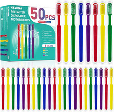 50 PCS Prepasted Disposable Toothbrushes with Toothpaste, Premium Bulk Toothb...