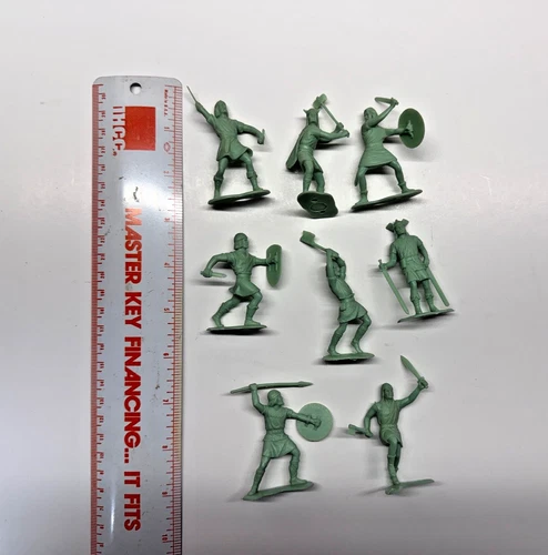 Marx Vintage Playset Figures Vikings 54mm Light Green Lot of 8