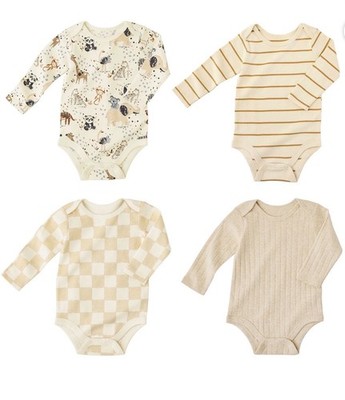 100% Organic Cotton Baby Clothes Bodysuits 4 Pack Baby Clothes Boho  Natural