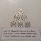 Lot #135 6 Beautiful Mercury Dimes 1939-P 1941-S 1942-P 1943-P 1944-P & 1945-S