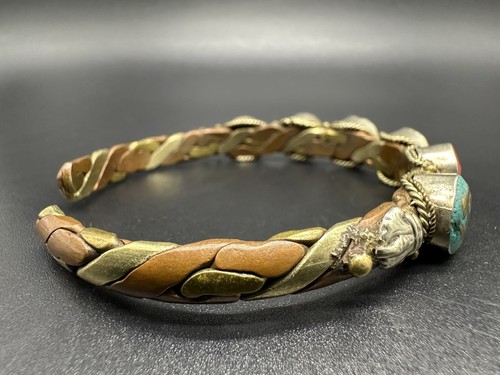 Bracciale in rame bracciale etnico turchese corallo lapislazzuli con mantra - Foto 6 di 9
