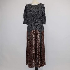Rixio Black/Brown Viscose Polka Dot & Leopard Print Three Quarter Sleeve Maxi Dr