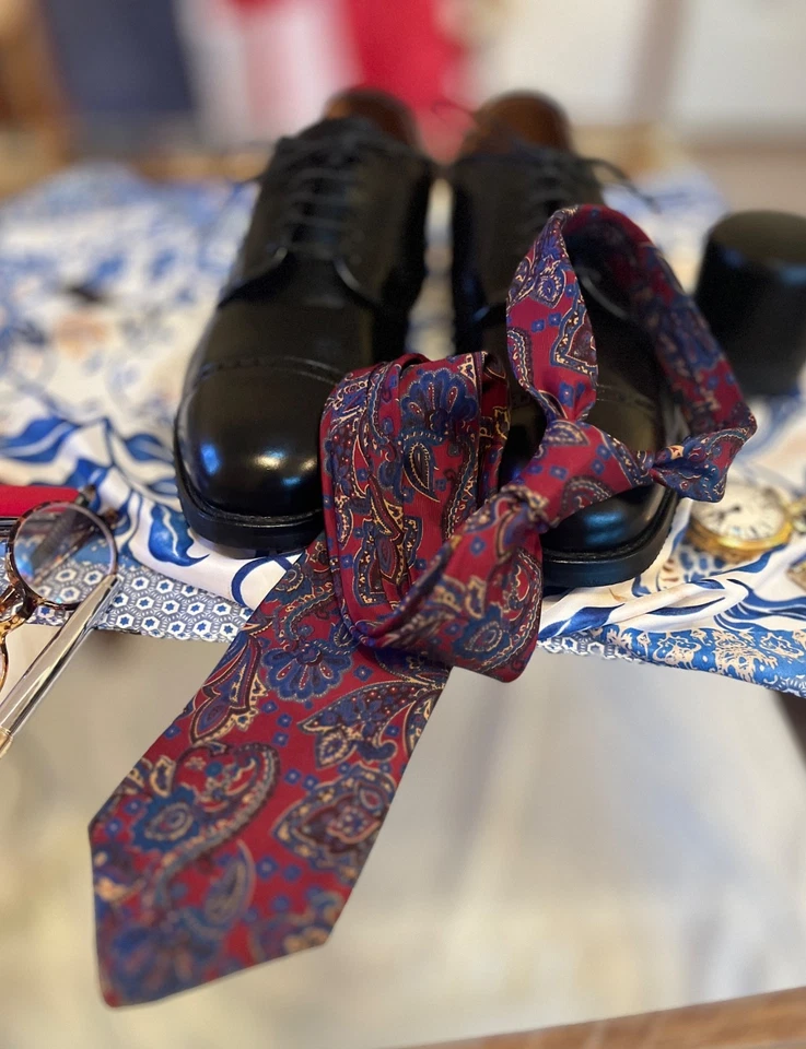 Corbata de cachemira ANDHURST 100 % seda roja azul dorada Foto 4 de 4