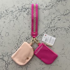  NWT Lululemon Dual Pouch Wristlet Hot Pink Wordmark 