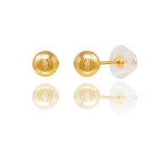 14kt Yellow Gold Balls Stud Earrings with Comfort Silicone Back 5mm