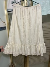 Vintage Cottage Core Petticoat Skirt Cream Embroidered Elastic Waist Size L