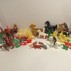 Vintage 60+pc Wild West Toy Lot - Tim Mee Marx & Hong Kong - Cowboys Indians