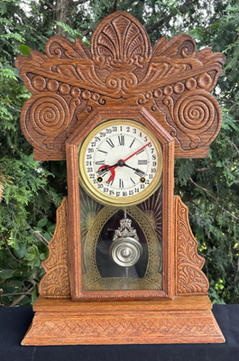 Antique C 1880s Ingraham MINERVA Gingerbread Mantle Calendar Clock