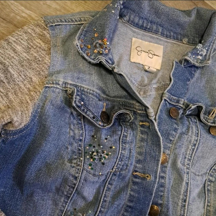 Chaqueta Jean Jessica Simpson Mujer S Pixie Lavado Medio Clásico Denim Western Foto 2 de 4