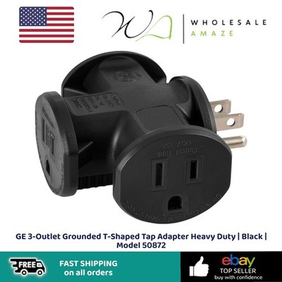 GE 3-Outlet Grounded T-Shaped Tap Adapter Heavy Duty | Black | Model 50872