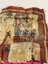Silk Graphic Art Print Square Scarf Brown Beige Multicolor Women's Accessory