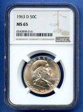 1963 D NGC MS65 Franklin Silver Half Dollar 50c US 1963-D MS-65 Blast White
