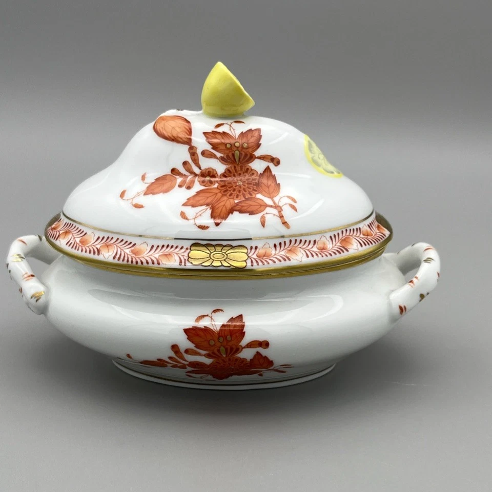 Herend Hungary Chinese Bouquet Rust AOG 6017 Covered Sugar Bowl Lemon Finial - image 2 of 4
