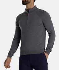 FOOTJOY 1/2 Zip Gray Golf Sweater Men Medium Pullover Performance Stretch Wool