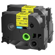 2PK Fit Brother P-Touch Ratio 2:1 HSe-651 Heat Shrink Tube Black on Yellow 24mm