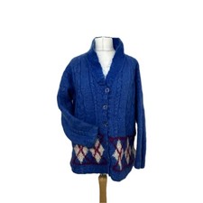 Vintage Blue Cable Knit Cardigan Argyle Mohair Blend Size 20