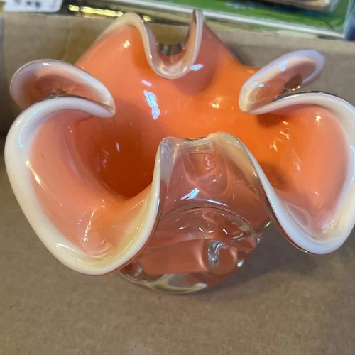 Vintage Murano Italian Bowl  Ashtray Amberina Folded Heavy Glass