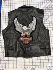 Vintage Leather Motorcycle Vest Womens XL Harley Davidson Eagle On Back.