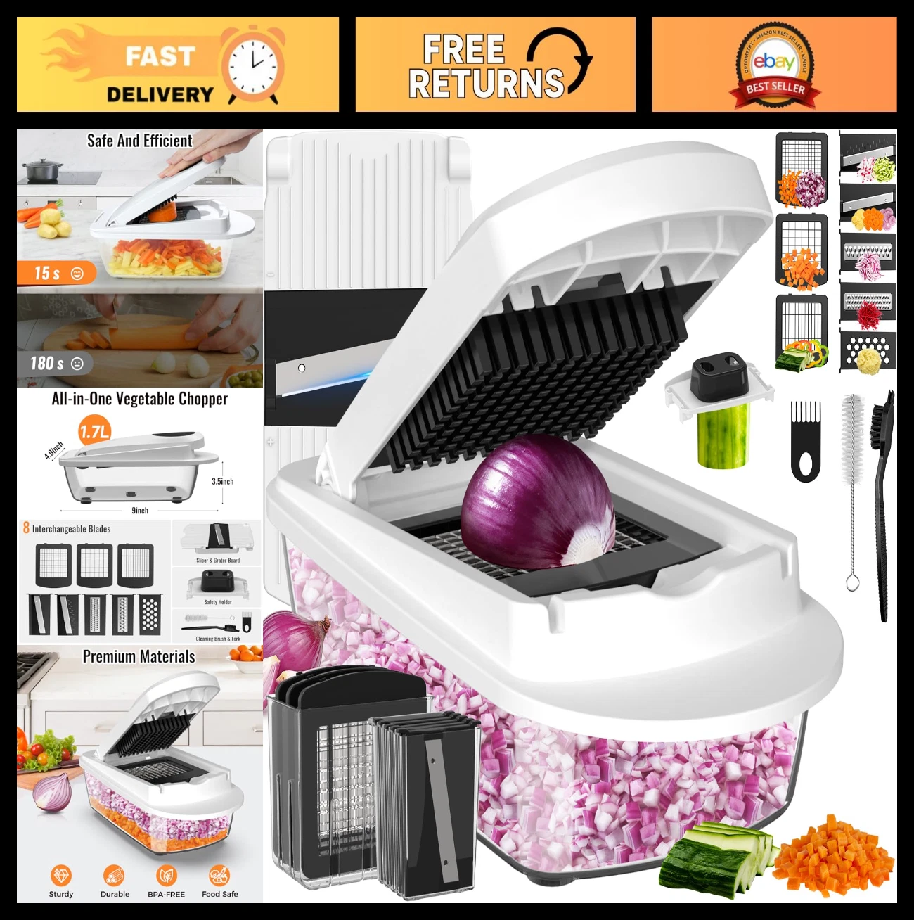 8 Blade All-in-1 Vegetable Chopper Mandoline Slicer with Container, Food & Onion
Opens in a new wind