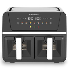 EMtronics 9 Litre Double Basket Air Fryer Digital Dual with Windows - Black
