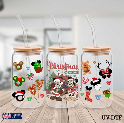Mickey Mouse Weihnachten UV DTF Aufkleber - 16oz Libbey Dose Glasfolie yn523