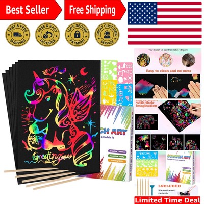 Fun and Safe Scratch Art Kit - 60 Magic Rainbow Papers for Kids  Activities