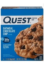    New QUEST Oatmeal Chocolate Chip 20g Protein Carbs Bar 8.5oz 1 Box 