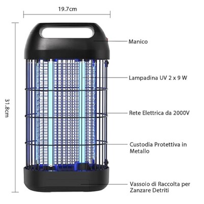 Arredamento Casa Lampada Antizanzare Elettrica JJKPSD Con Telecomando E Timer | 1800V, Copertura 80 M² | Sicura Per Bambini E Animali Antizanzare Per Casa 80 M²
