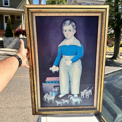 Suzy Aalund Painting On Canvas Framed - Boy With A Toy Noah s Ark Original?