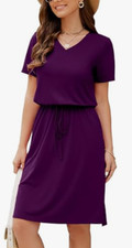 NEW Huskary Women's V-Neck Drawstring Knee Length T Shirt Dress Size Small