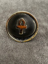 Egyptian Brass Adjustable Handmade Round Ankh Black Ring 0.75" Diameter