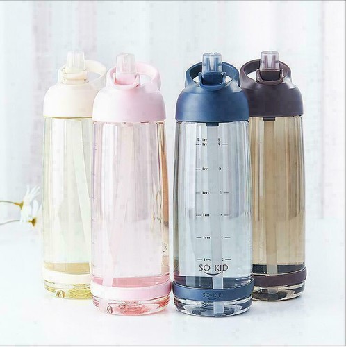 Wasserflasche mit Stroh Kunststoff BPA auslaufsicher Sport Reisen Kunststoff Getränke Becher - Bild 1 von 16