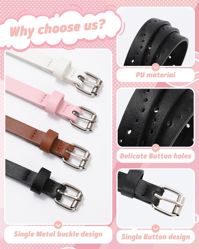 Kids Belt for Girls4 Pcs Durable PU Leather Belt Metal Buckle Heart Circle Ho... - Picture 2 of 8